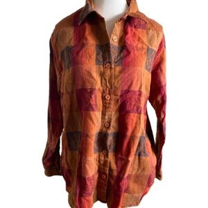 dressbarn Orange and Red Plaid Button Down Shirt